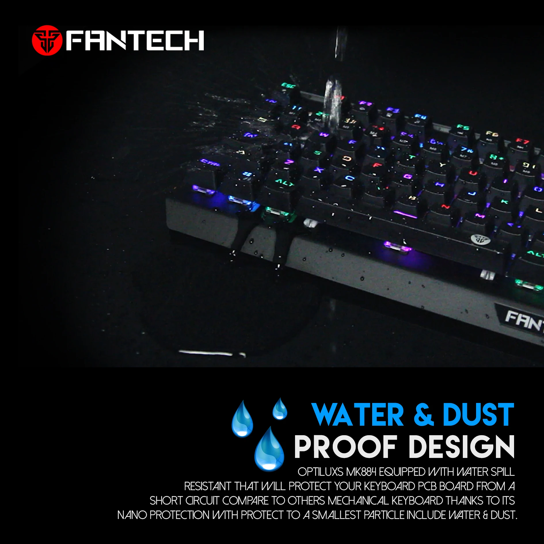 Игровая клавиатура FANTECH MK884 RGB английская Водонепроницаемая механическая с