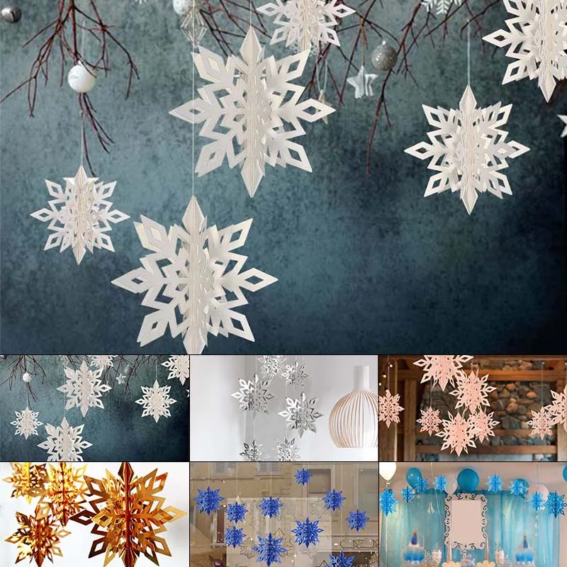 6 Sizes 3D Hanging Bedroom Home Decoration Paper Snowflake For Christmas Tree New Year 15cm-25cm