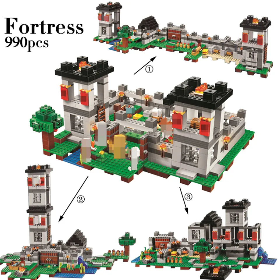 

990pcs My world Fortress 4 models action figures DIY Building Block Bricks Toy For Kids Compatible legoinglys 21127