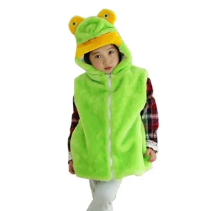 DOUBCHOW Animal Vest Unisex Children's Cartoon Green Frog Winter Hooded Kids Boy Cosplay Plush Outwear Coat New Fashion Clothing