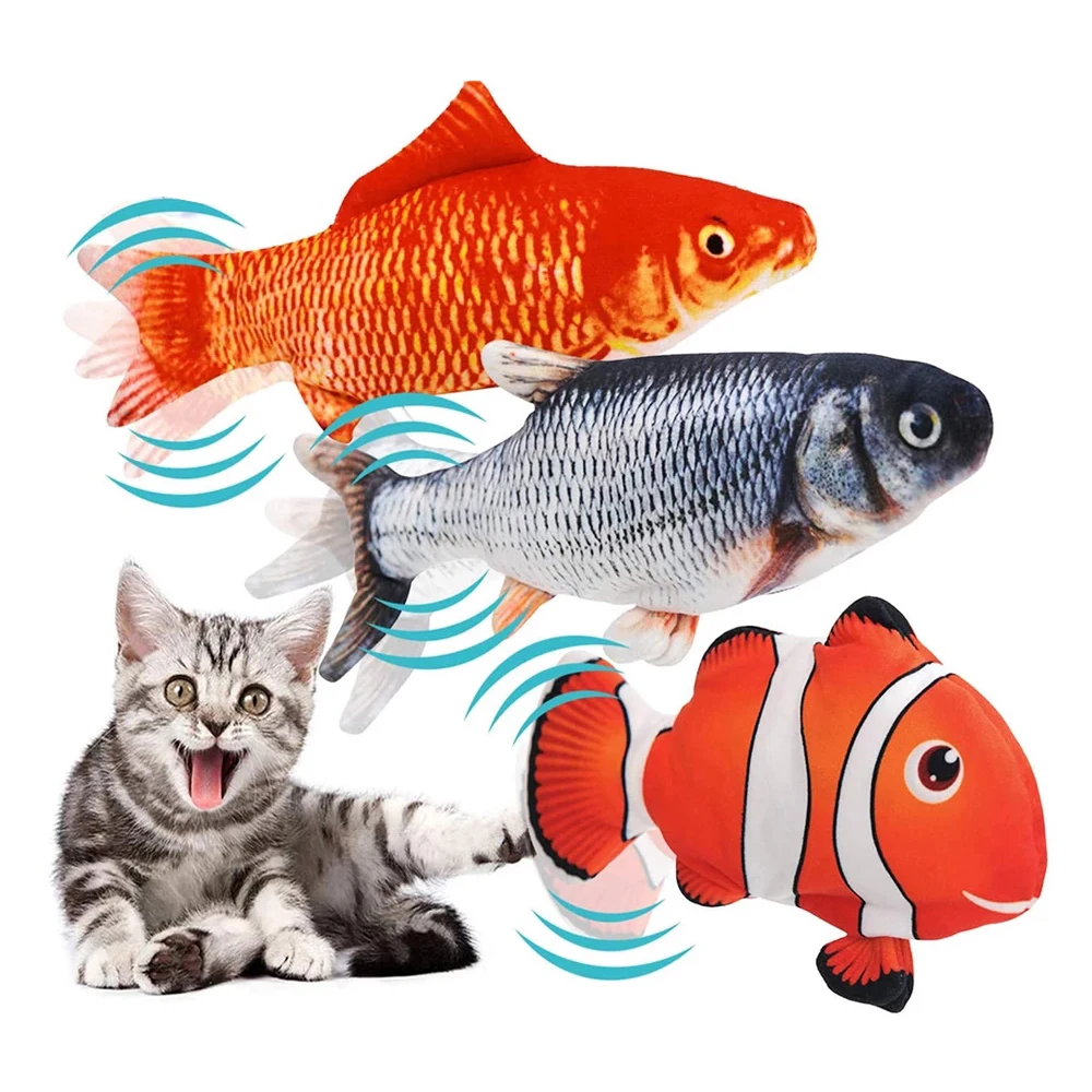 Pez flotante eléctrico que se mueve para gatos, juguete de pez Kicker realista, pescado flexible, hierba gatera, juguetes interactivos para gatos