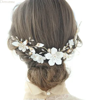 

NPASON White Flower Hair Comb For Bride Handmade Pearls Wedding Hair Jewelry Crown Fashion Women Prom Headpiece