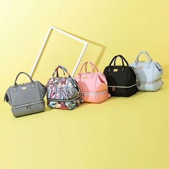 

Double Shoulder Mummy Bag USB Interface Multifunctional Travel Waterproof Diaper Bag Double-layer Large-capacity Storage Bag