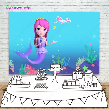 

Little Mermaid Aigelite Underwater Blue Ocean Photographic Backdrop Customized Photo Background For Baby Shower Girl Baby Child Under Sea Birthday Party Decoration Supplies Banner Photo Studio Booth Background Backdrop