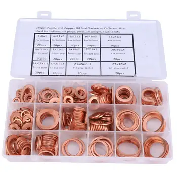 

280Pcs Copper Washer Oil Plug Sealing Gasket Assortment Kit for Bellows Pressure Gauge