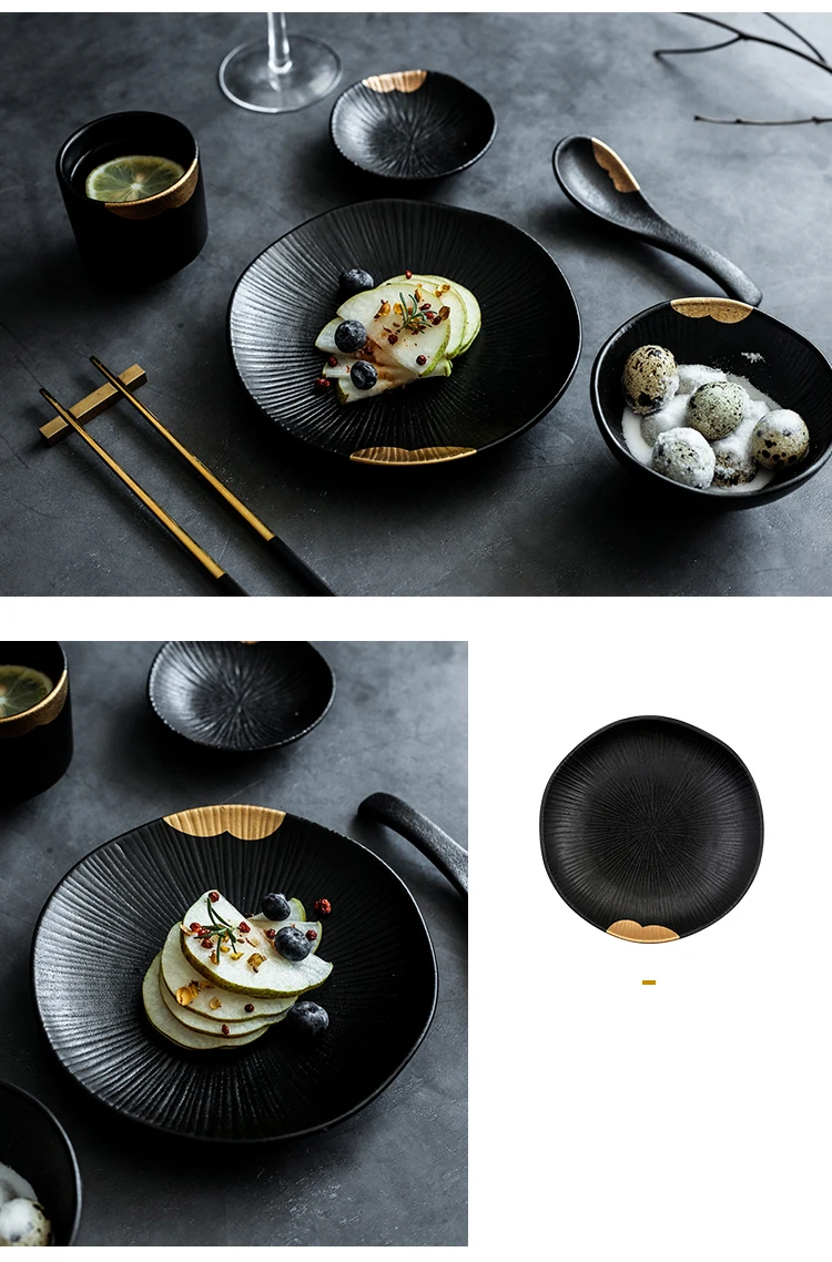 1 pcs ANTOWALL dinner set Nordic tableware set bone plate creative dishes plate household personality ceramic black boowl