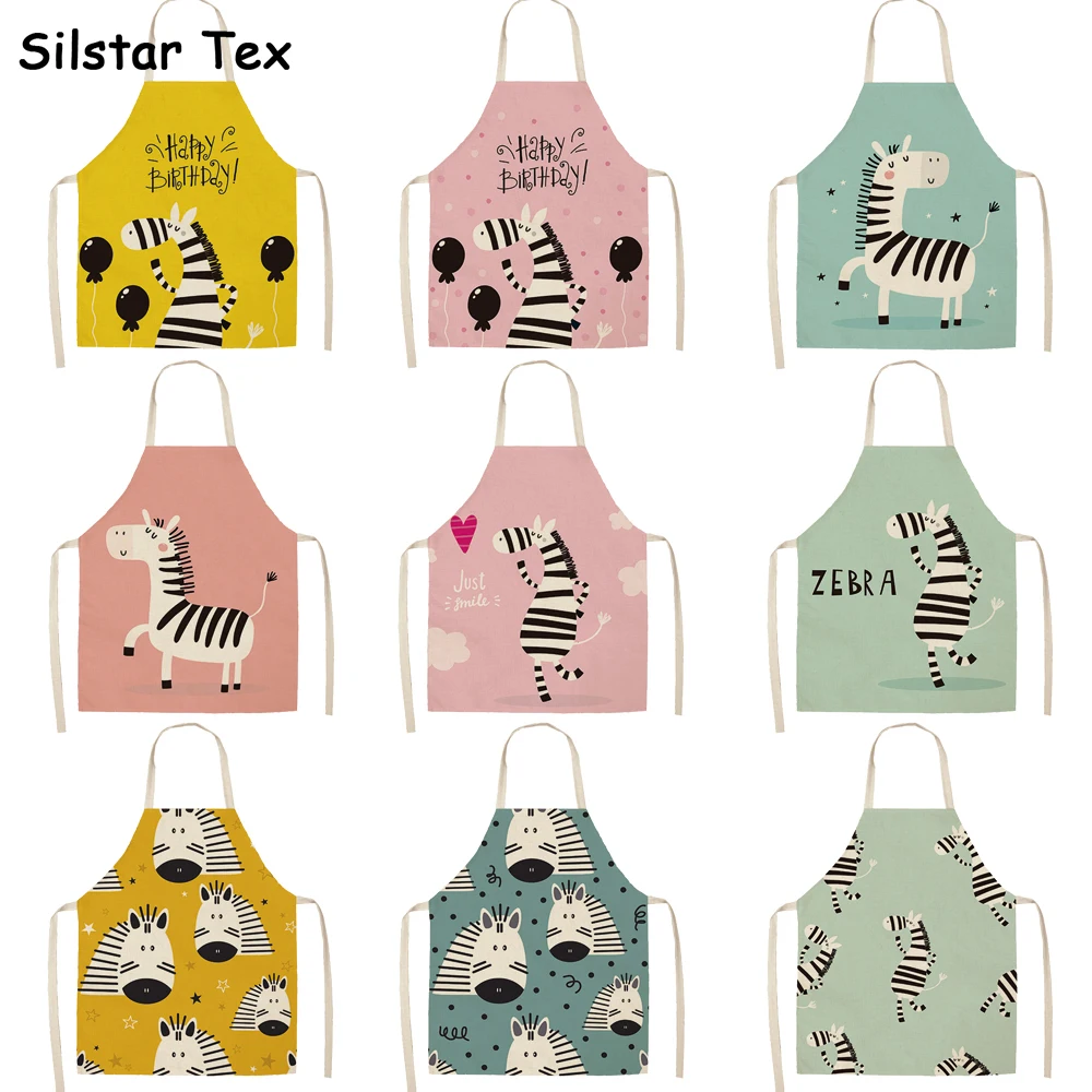 Silstar Tex Zebra Apron Animal Printed Woman Waterproof Aprons For Home Kitchen Cooking Baking Cleaning