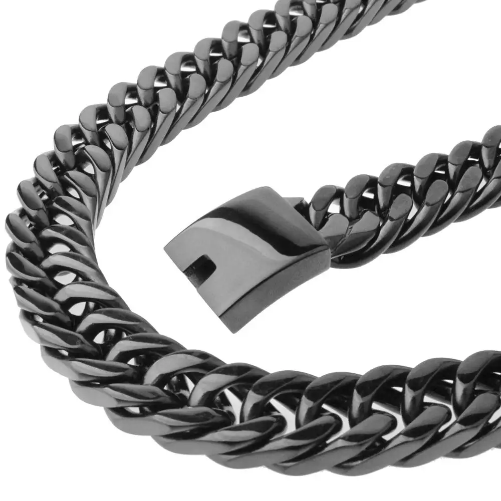 

Cool Black Color 15/17MM Wide 316L Stainless Steel Cuban Curb Link Chain Men's Boys Necklace Or Bracelet Bangle Christmas Gift