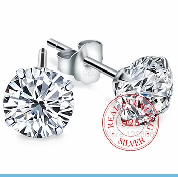 

Hot New Crystal Fashion Genuine 925 Sterling Silver Stud Earrings For Women Wedding Fine Jewelry Gift
