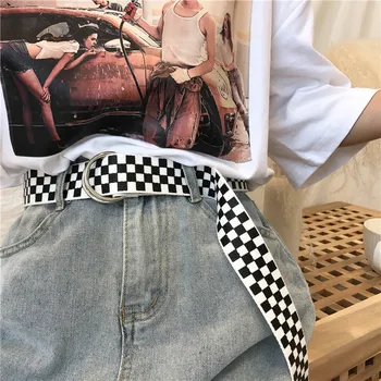 

Leisure Chic Classic Lattice Canvas Women Belt Students Simple Wild Jeans BF Shuang Huan Kou Belts Female Leather Belt Men punk