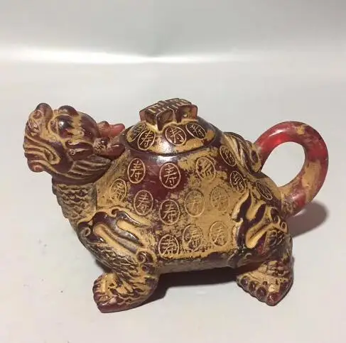 

Chinese Handmade Amber Dragon Turtle Tortoise Teapot Health Auspicious Kettle Wine Pot Geomantic Decoration Animal Statue