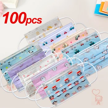 

50/100/400Pcs Child Kids Disposable Face Masks 3 Layer Anti-Dust Pollution Masks Fabric Meltblown Dustproof Cartoon Dog Cat Mask