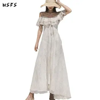 

Summer Long Dress Chiffon Spaghetti Strapless White Dresses Women Sequined Beach Bodycon Sexy Party Ruffles Clothes Maxi Dress