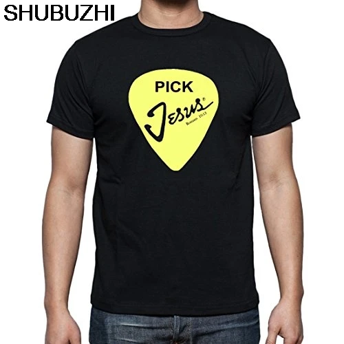 Мужская футболка pick Jesus-Guitar pick-Christian Music, футболка с принтом, летние топы, футболки, европейский размер, мужская летняя хлопчатобумажная футболка - Цвет: black