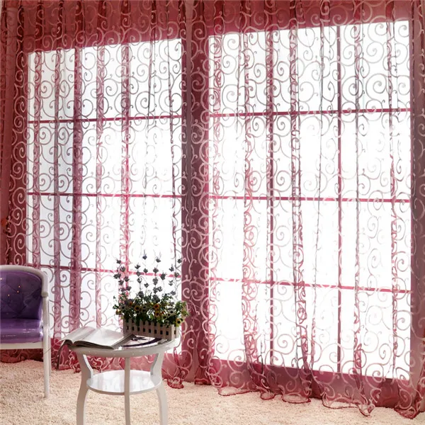 Занавеска на окна s 1 м* 2 м, прозрачная вуаль, тюль для спальни, гостиной, балкона, кухни, с принтом тюльпана, Солнцезащитная занавеска - Цвет: Бургундия