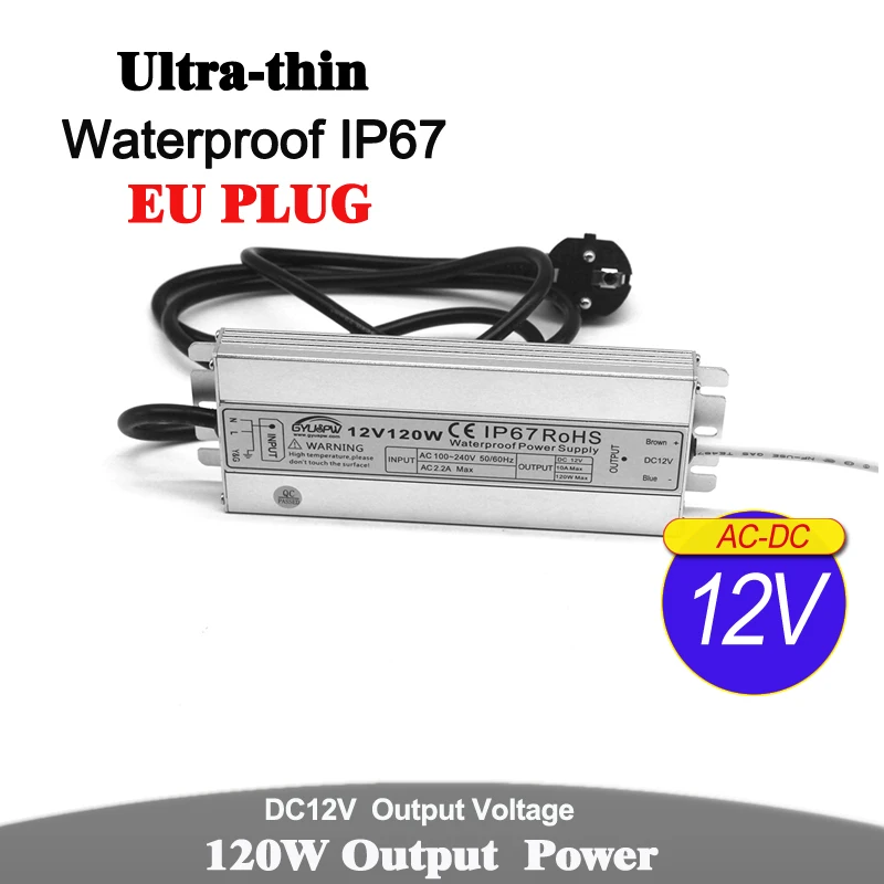 ЕС штекер DC12V DC24V 60 Вт 72 Вт 100 Вт 120 Вт 150 Вт IP67 светильник ing трансформаторы AC DC 12 В 24 в водонепроницаемый источник питания для Светодиодный светильник CCTV