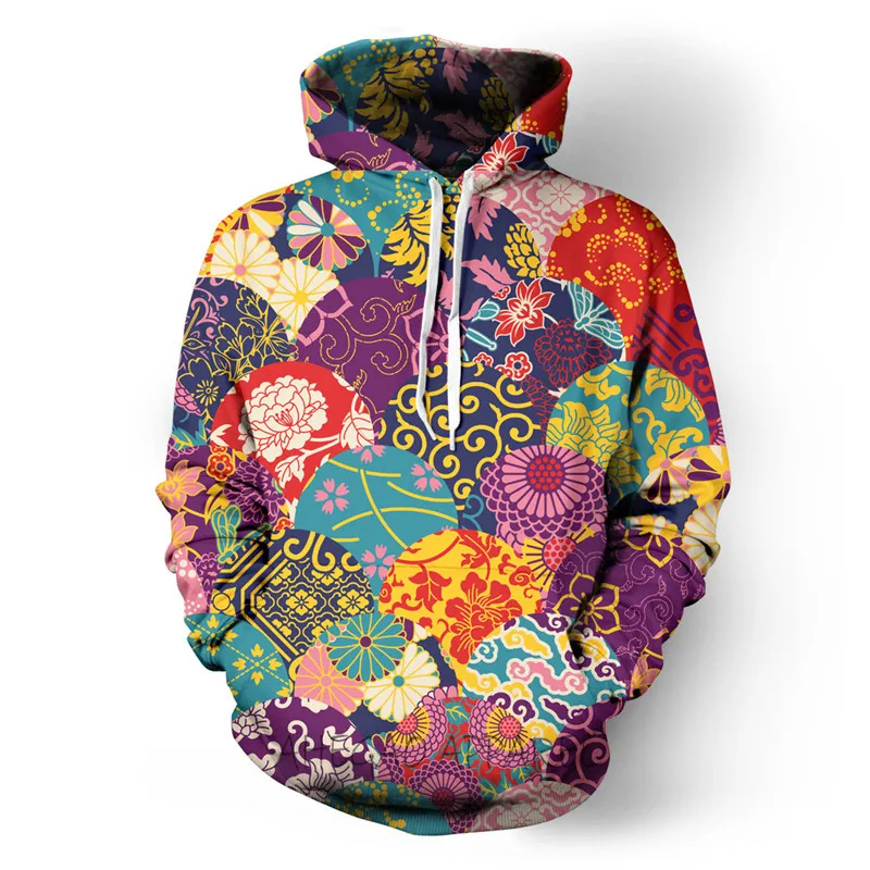 Hippie Peace Hoodie Harajuku Colorful Graffiti Pullovers Hipster Hip Hop Streetwear Cool Fashion Geometric Stitching Hoodies Top | Мужская