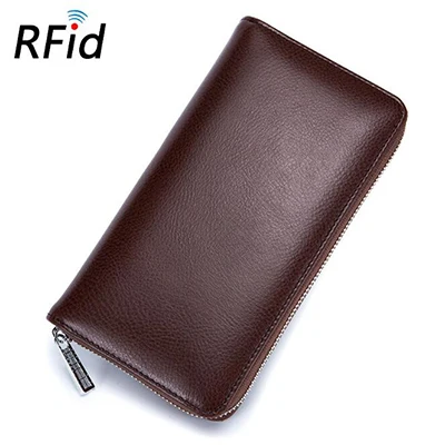 Кошелек из натуральной кожи с защитой от Rfid, унисекс, ретро, для паспорта, клатч, кошельки, большая емкость, сумки для телефона, женские кредитные карты, набор - Цвет: coffee