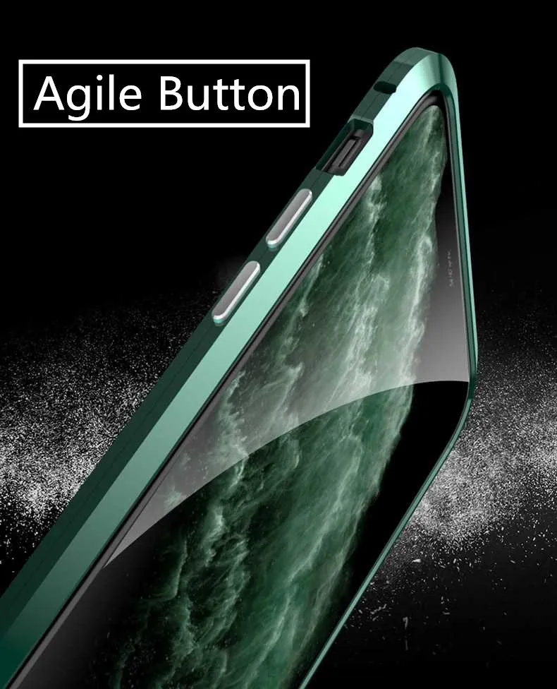 Чехол для iPhone 11 Pro Max, металлическая рамка, закаленное стекло, Магнитный чехол, модный защитный чехол, роскошный алюминиевый сплав