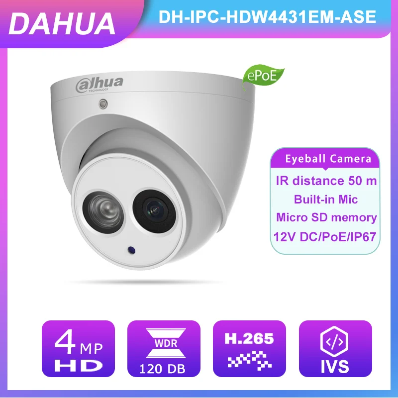 Камера Dahua ePoE с 16-кратным цифровым зумом 4 МП стандартная IP67 H.265 + Встроенный