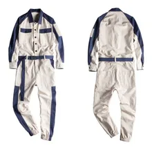 Men's Long Sleeve Jumpsuit Hip Hop Streetwear Men Cotton Bib Overalls Pants with Sashes Pockets Male Casual Workwear Cargo Pants
