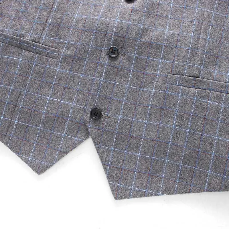 Men's Wool Check Suit Vest Men's Retro Tweed Groom Vest Groomsman Wedding Vest 5