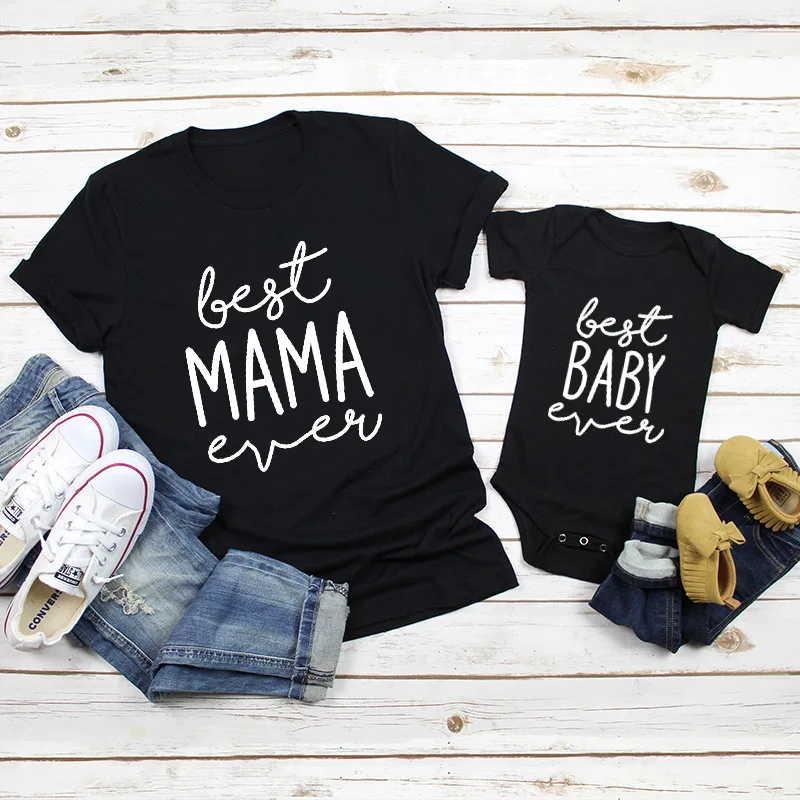 Одинаковая одежда летние футболки для мамы и ребенка комбинезон с буквенным