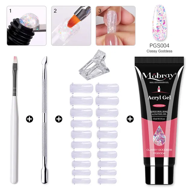 Mobray Poly Nail Gel Set All For Quick Extension Nail Manicure Set Gel  Cuticle Pusher Finger Extend Mold Nail Tool Kit ZH165-PGS004