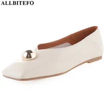 

ALLBITEFO natural genuine leather high heel shoes fashion Metal decoration high heels elegant square toe office women heels