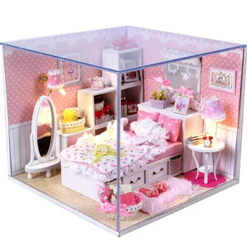

Assemble Diy Doll House Toy Wooden Miniature Doll Houses Miniature Dollhouse Toys with Furniture LED Lights Birthday Kids Gifts