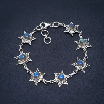 

Natural Blue Fire Labradorite Handmade Unique 925 Sterling Silver Bracelet 7.5-8.25" A2890