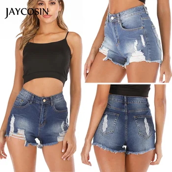 

JAYCOSIN Mom Jeans Summer Short Denim Ripped Hot Sale Female Pockets Wash Sequin Shorts Pants Casual Trousers 2020 New Arrival J