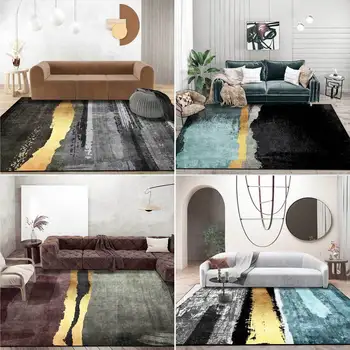 

Fashion Modern Style Carpet and Rug Abstract Blue Gray Black Stitching Tapete Living Room Bedroom Bedside Non-Slip Floor Mat
