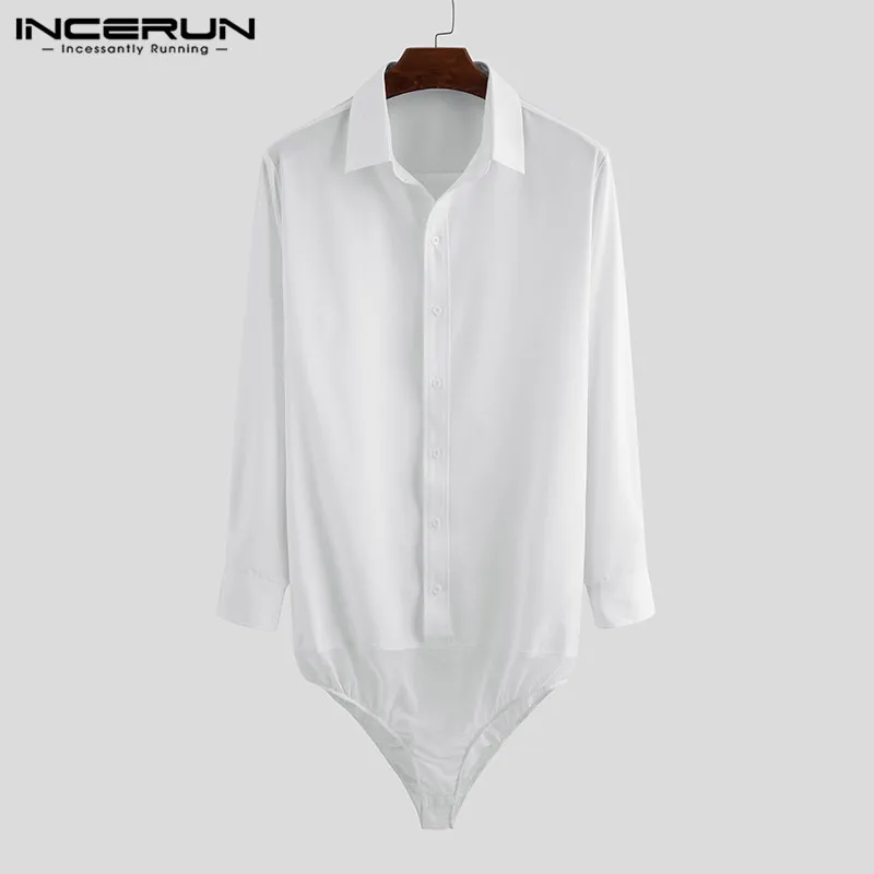 Dress Shirt Bodysuit INCERUN Button Streetwear Long-Sleeve Party Fashion Men Lapel Solid