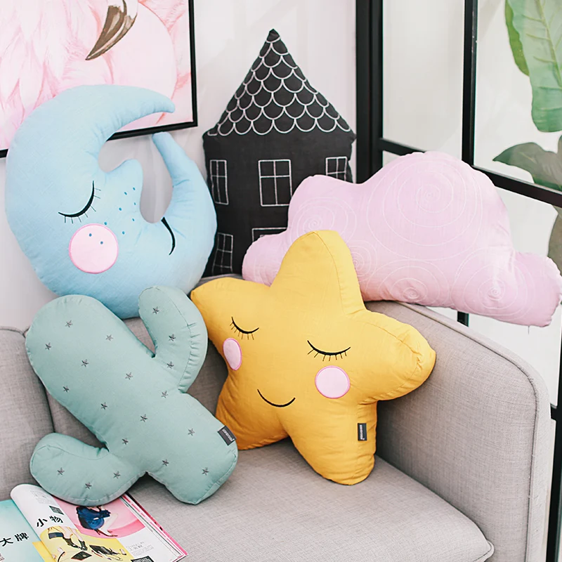 Льняная мягкая подушка со звездой облаком и луной детская декор для комнаты |