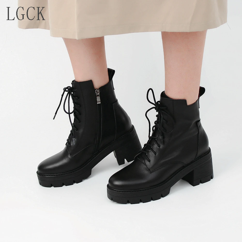 

Женские сапоги на шнуровке, мотоциклетные сапоги до колена, на квадратном каблуке, кожаная обувь в стиле панк, большие размеры 34-43, для осени и зимы