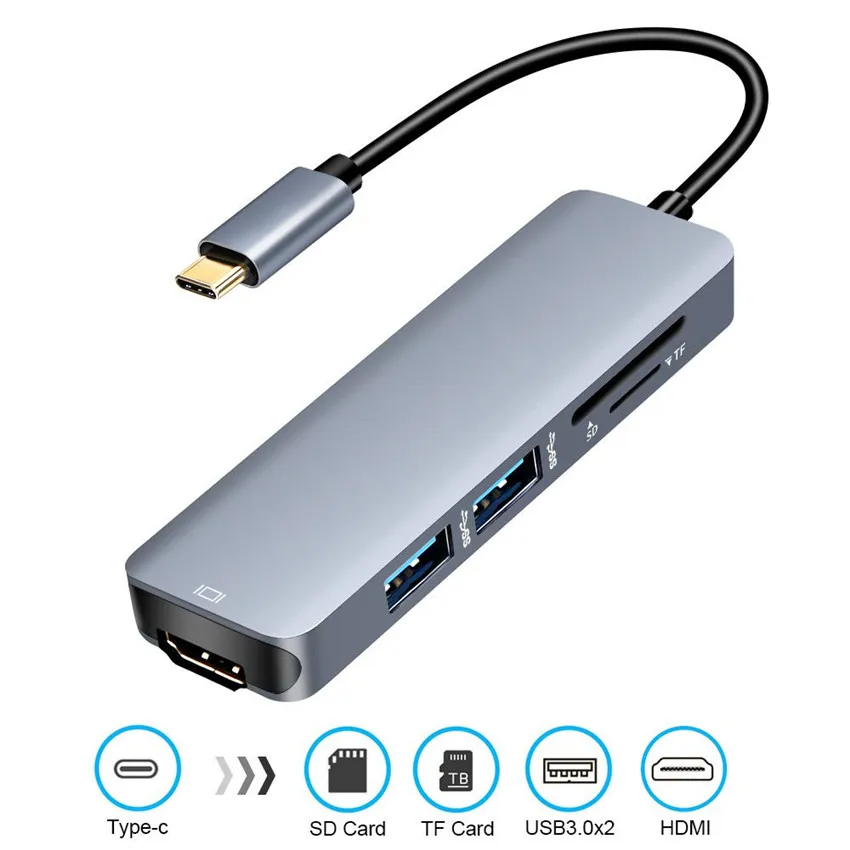  USB C Hub Type C to HDMI 4K Adapter with 2 USB 3.0 Ports SD/TF Card Reader USB C HDMI Adapter for M