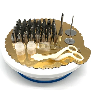 

106pcs/set Cake Turntable Set Pastry Tube Fondant Tool Kitchen Dessert Baking Pastry Supplies Cake Decorating Kit^1