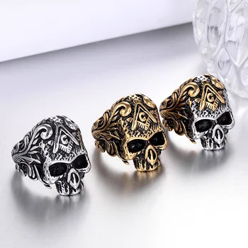 

Vintage Free-Mason Skull Ring Mens Gold Silver Color 316L Stainless Steel Masons Vine Skull Rings Freemasons Party Biker Jewelry