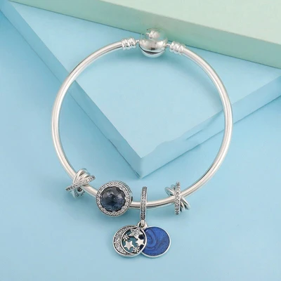 

Kristie Store Quality 1:1 100%925 Sterling Silver New Snake Bone Blue Cat Eye Star Moon Bracelet Free Shipping