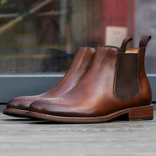 Genuine Leather Men Boots British Vintage Style Black Brown Simple Pointed Toe Chelsea Boots Men Ankle Shoes 2019 New