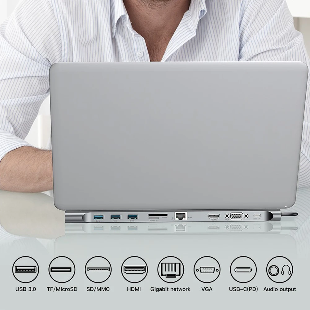 10 в 1 тип-c к USB 3,0 TF HDMI VGA RJ45 Мини DP концентратор адаптер для ноутбука док-станция силиконовые противоскользящие колодки док-станция