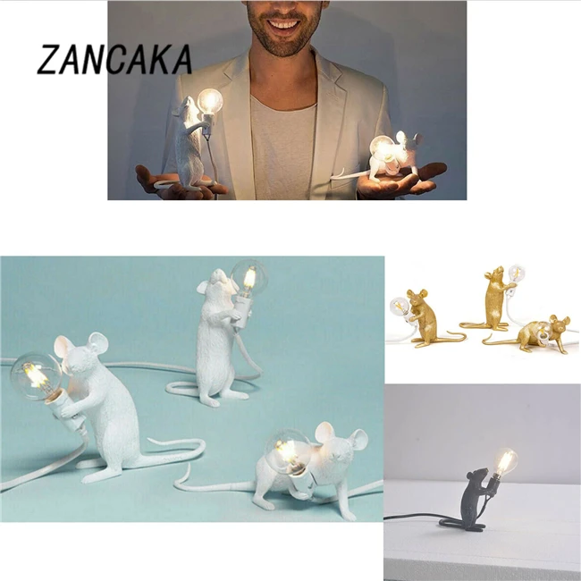 Новинка года. Дизайнерская настольная лампа ZANCAKA из смолы с изображением крысы и мыши. Настольная лампа для детской комнаты. Рождественские настольные лампы для детей. Настольная лампа с художественным декором для кровати