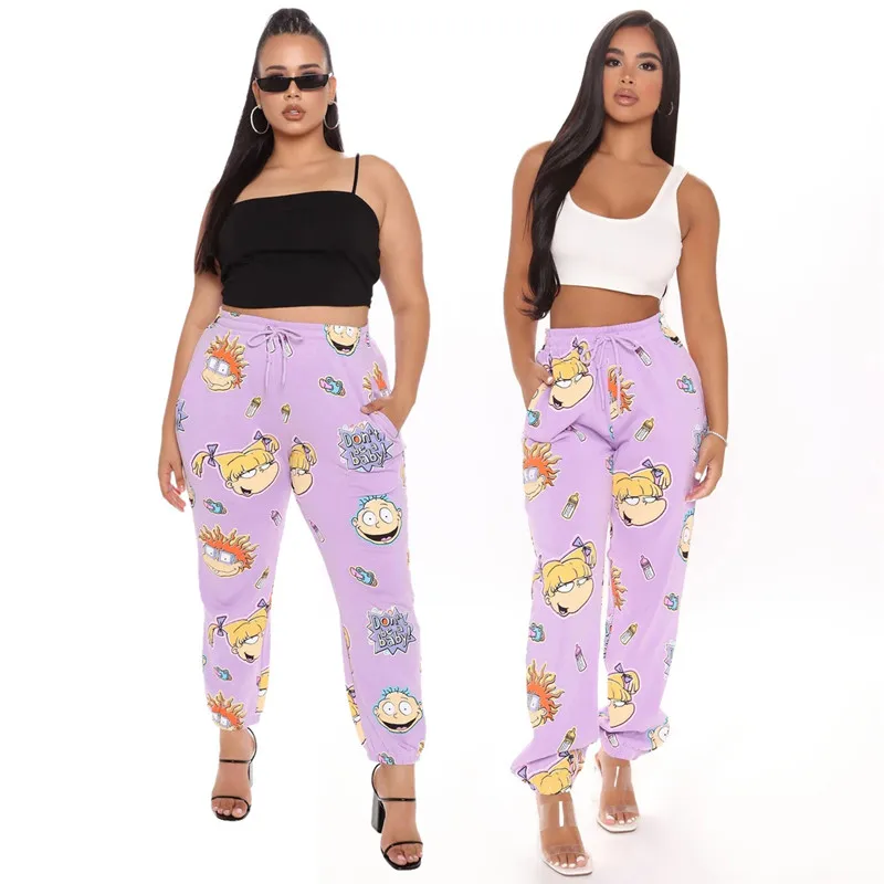 Pantalones Harajuku con estampado de dibujos animados para mujer, pantalón holgado y recto, estilo Hip Hop