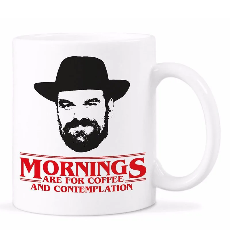 

Whitelf Chief Hopper Quote Mug Mornings For Coffee Contemplation Mugs Stranger Things Cup with Stirring Spoon