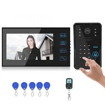 

7in Wired Video Doorbell Password Card Remote Control HD Infrared Night Vision Doorphone