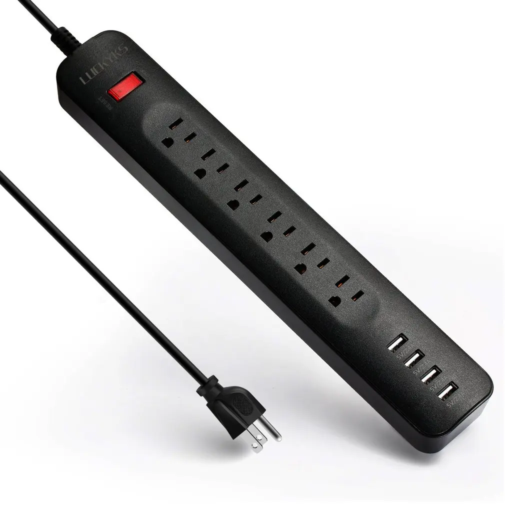 USB блок питания с 6 розетками переменного тока и 4 интеллектуальными зарядными портами usb 5 В/2,4 А защита от перегрузки защита от перенапряжения компактный размер
