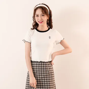 

IEF Spring Summer Causal 2pcs Set Women Oneck Embroidery Tshirt High Waist Plaid Aline Mini Skirt 1319K-D2080-