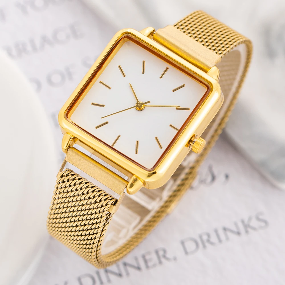 GoldWatchWomenWatchBraceletsSquareFemaleWatchesFashionLadies