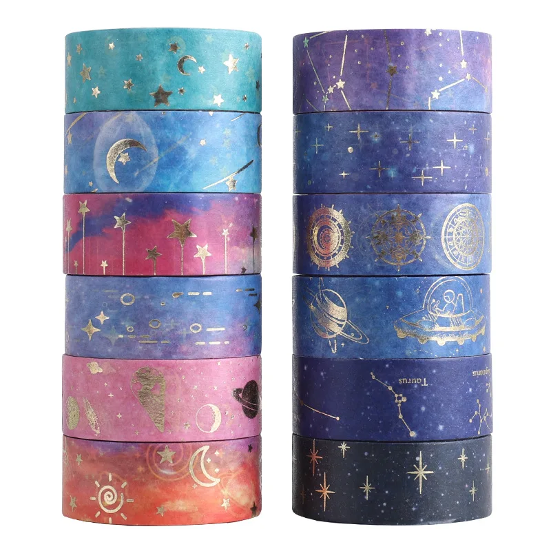12pcs Starry Night Washi Tape Set 15mm*2m Galaxy Constellation Moon Star Adhesive Masking Tapes Home Stickers Decoration A6033 4